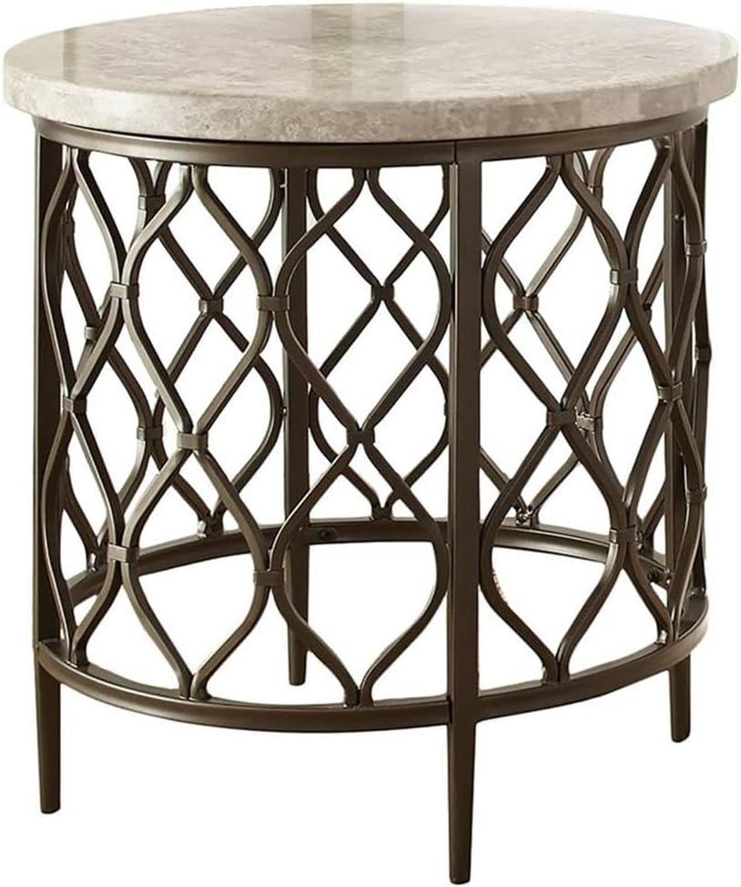 Roland End Table Faux Marble and Metal - Steve Silver Co.: Transitional Style, Round Side Table with Veneer Finish