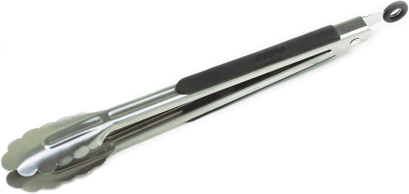 Silver 12-Inch Stainless Steel Locking Tongs with Grip