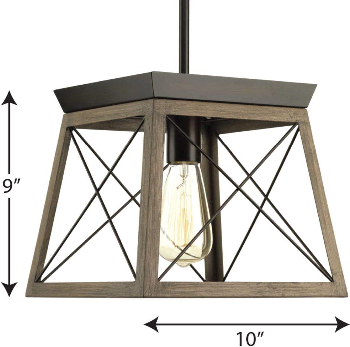 Progress Lighting Briarwood 1-Light Mini-Pendant, Antique Bronze, Steel, Faux-Painted Wood Enclosure