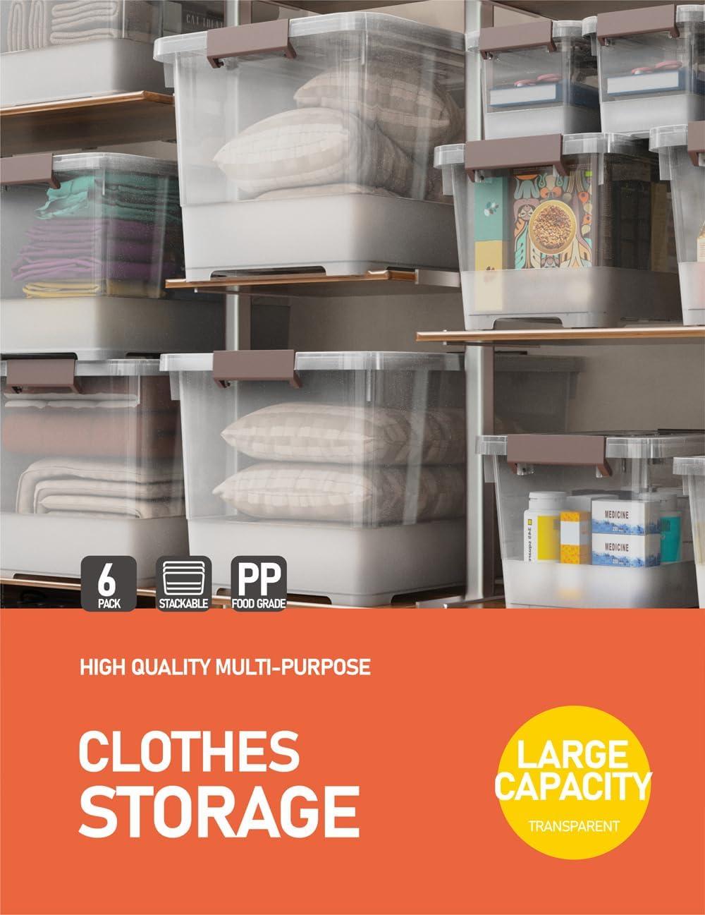 Clear Stackable Plastic Storage Boxes with Lids, 6-Pack, 5 Liters