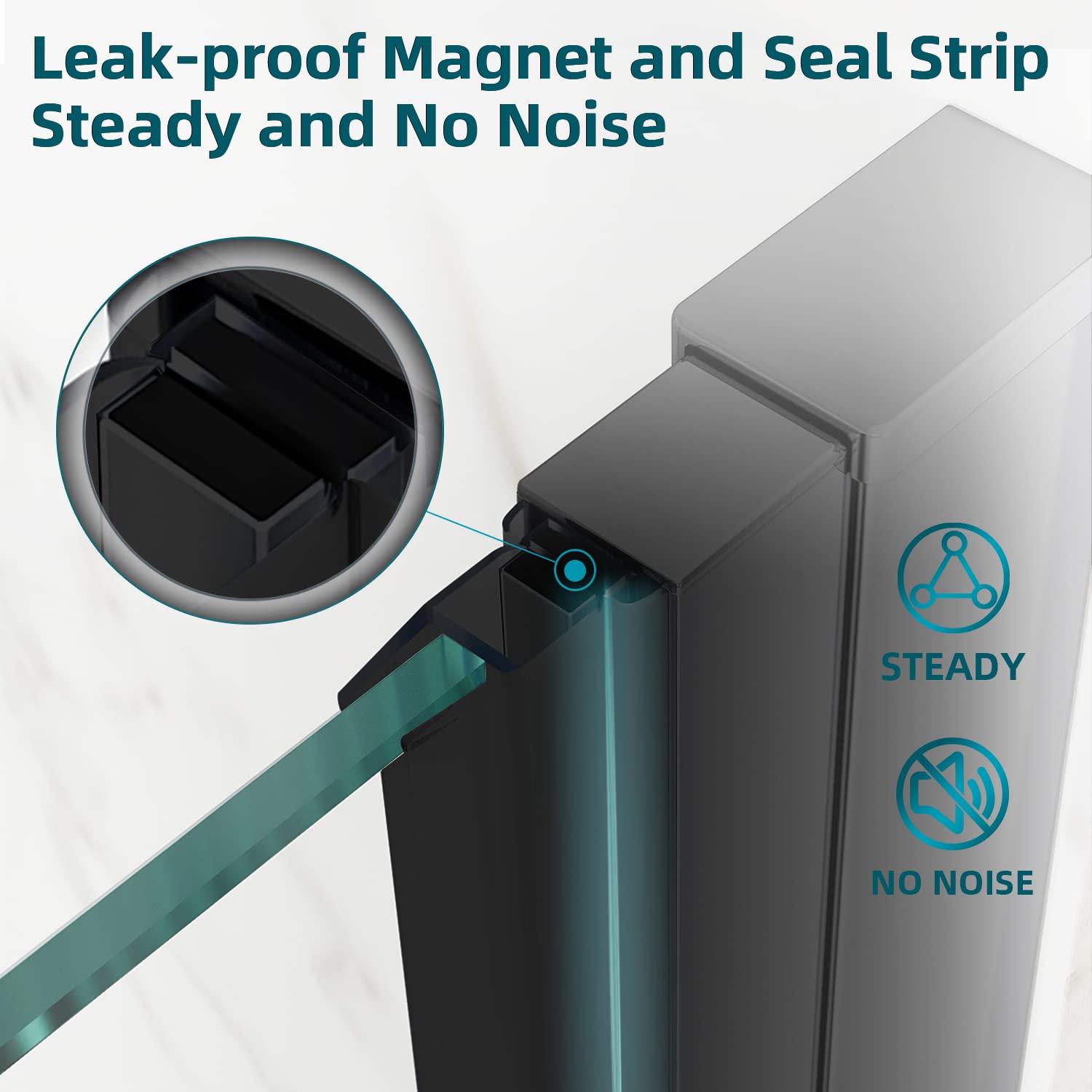 Sunny Shower Bifold Pivot Swing Frameless Shower Door in Black 34 in.W x 72 in.H