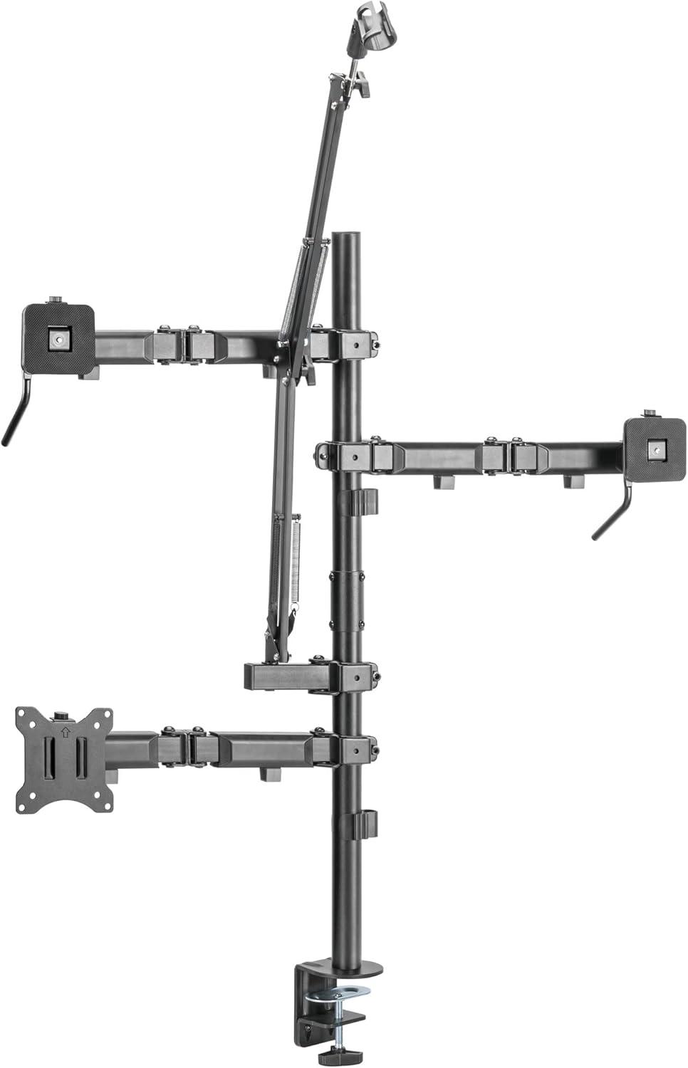 Mount-It! All in One Live Streaming Equipment | 4 Arm Streaming Desk Mount That Holds Monitor, Cameras & Ring Light with Mic | Desktop Live Stand Set