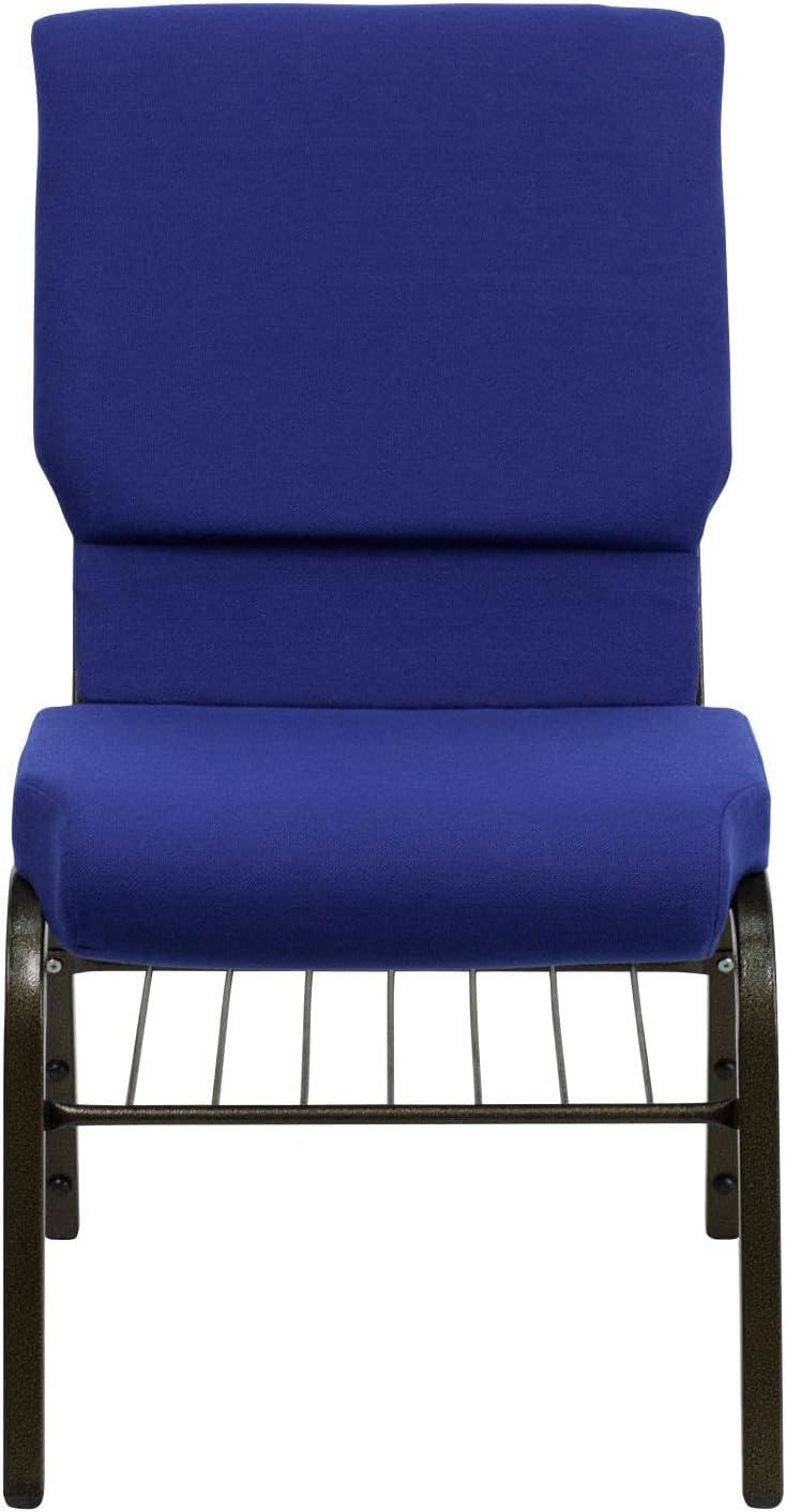 BizChair 18.5''W Church Chair in Navy Blue Fabric with Book Rack - Gold Vein Frame