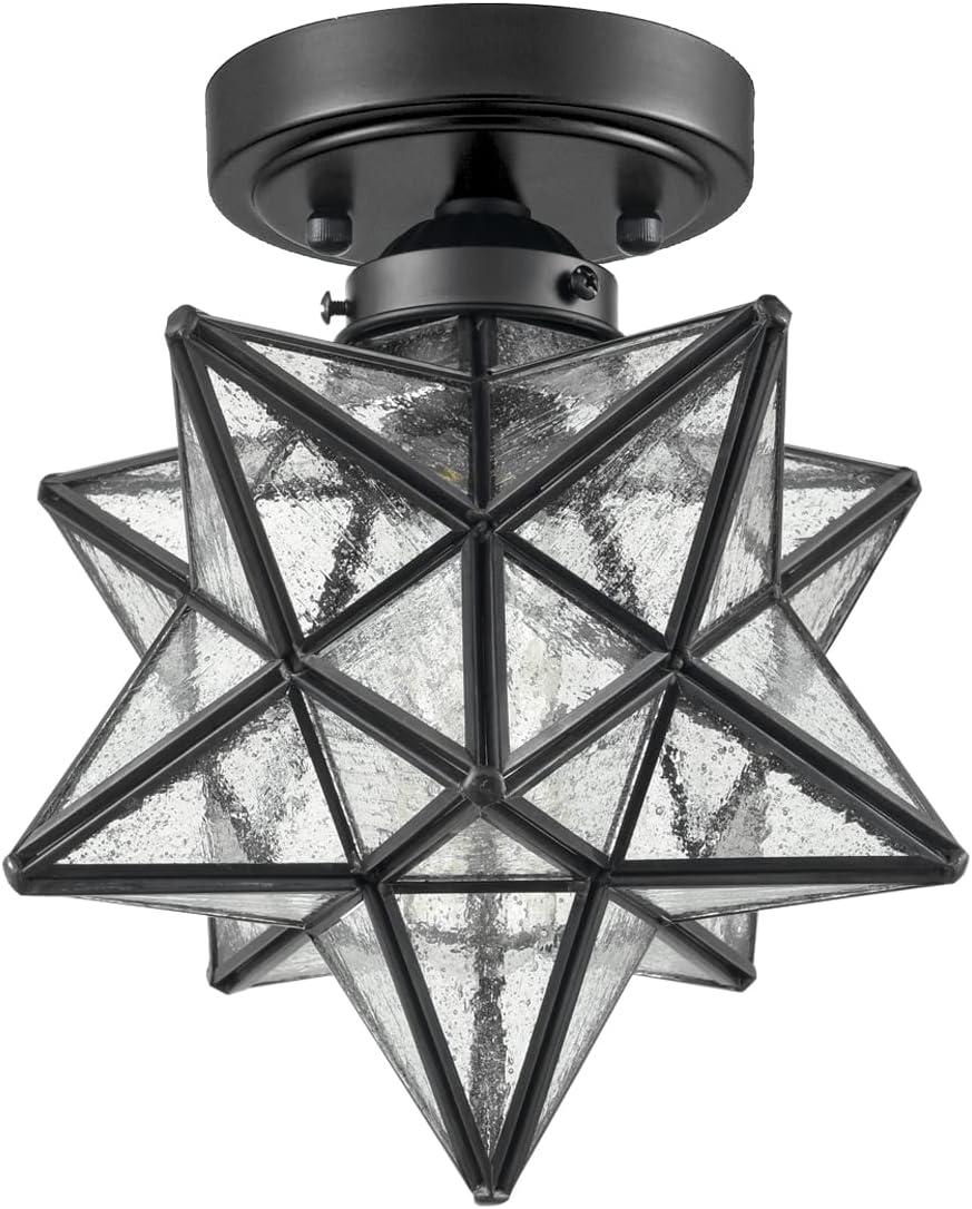Industrial Moravian Star 8-Inch Clear Glass and Metal Ceiling Light
