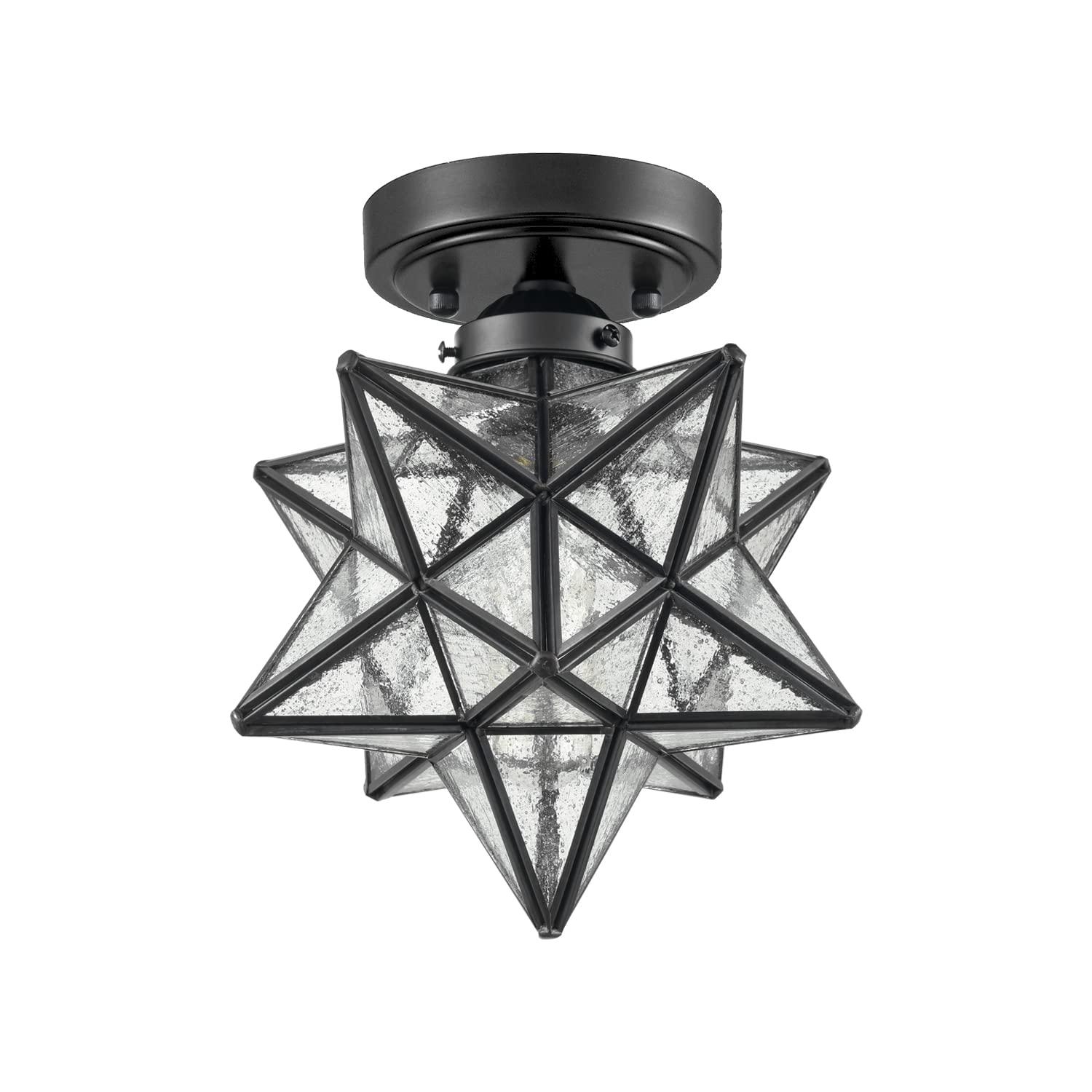Industrial Moravian Star 8-Inch Clear Glass and Metal Ceiling Light