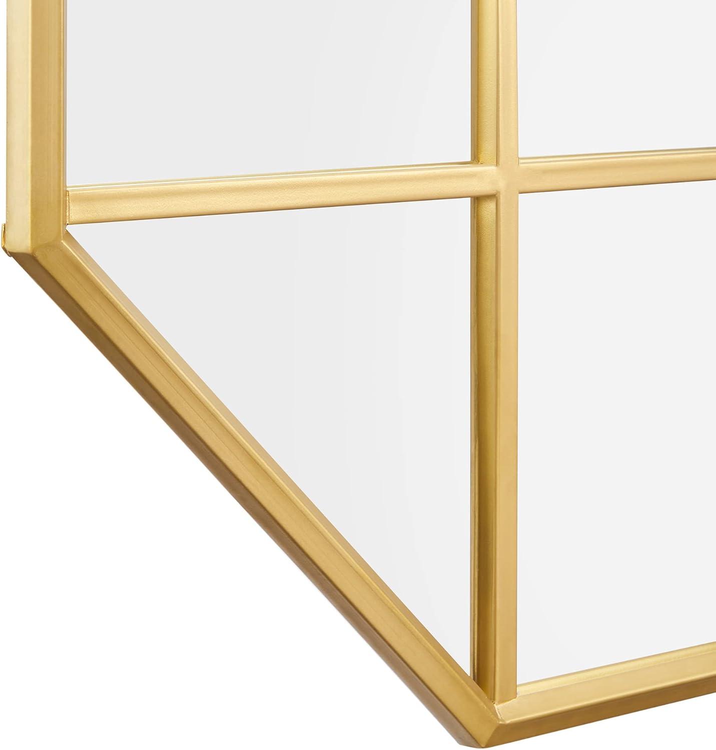 Gold Metal and Glass Windowpane Wall Mirror