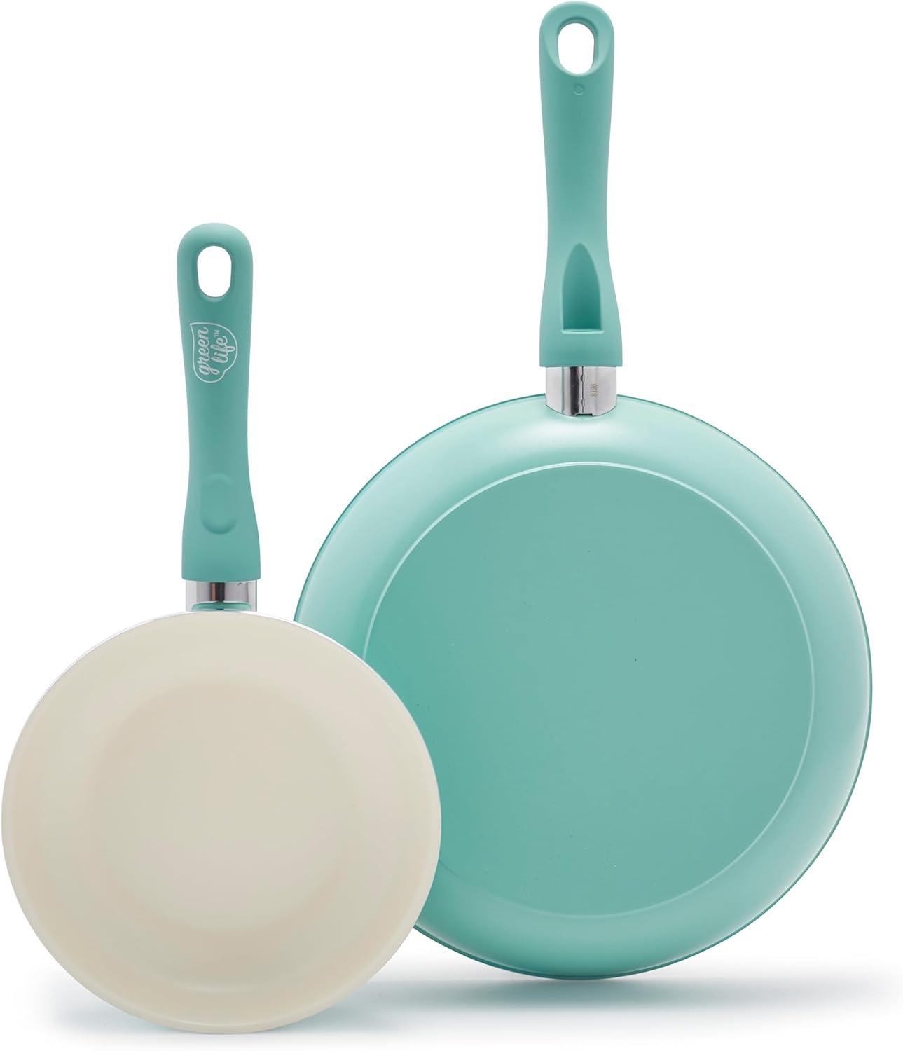 Turquoise Aluminum Ceramic Nonstick 2-Piece Fry Pan Set