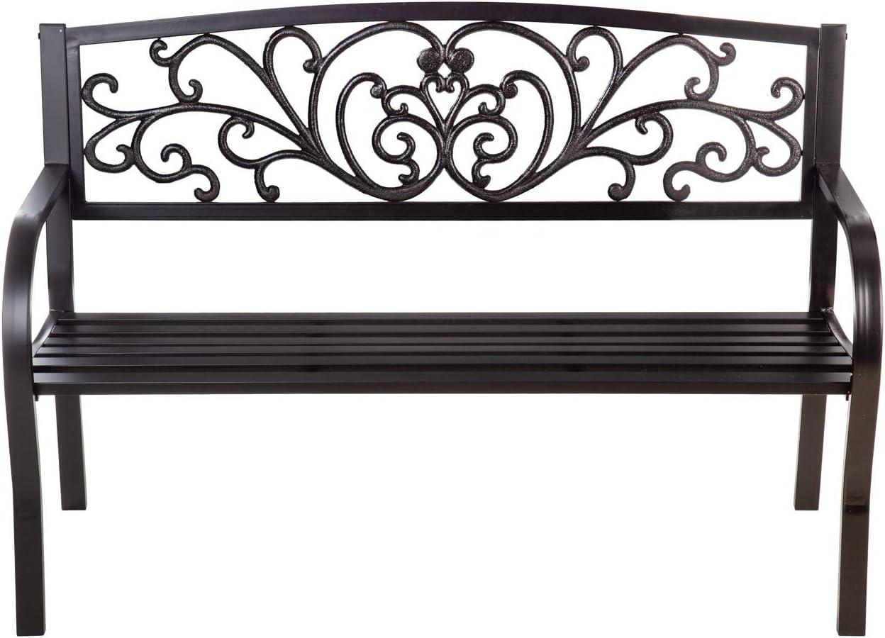 Evergreen Blooming Garden Metal Bench, Black