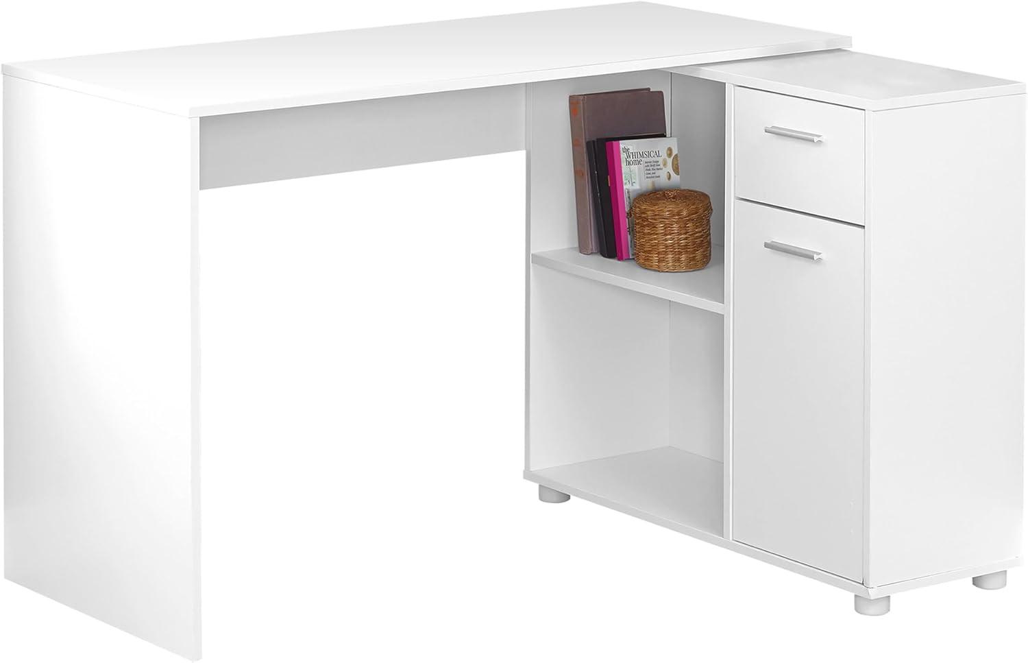 White Corner Wood Computer Desk with Drawer and Filing Cabinet