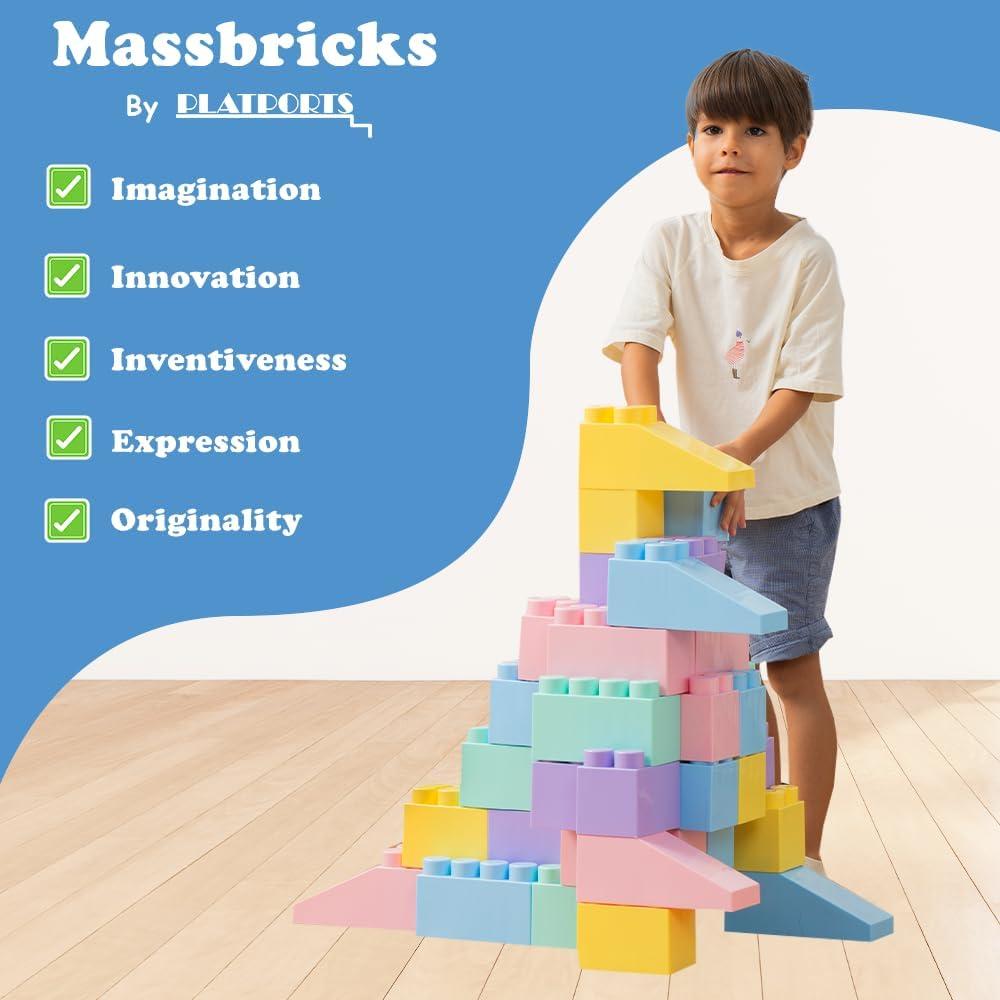 PLATPORTS Huge Blocks - Giant Plastic Blocks - Big Blocks - Jumbo Blocks - Big Building Blocks Jumbo - Jumbo Building Blocks - 86 Pieces Large Blocks for Kids Ages 1 to 8 with Wheels