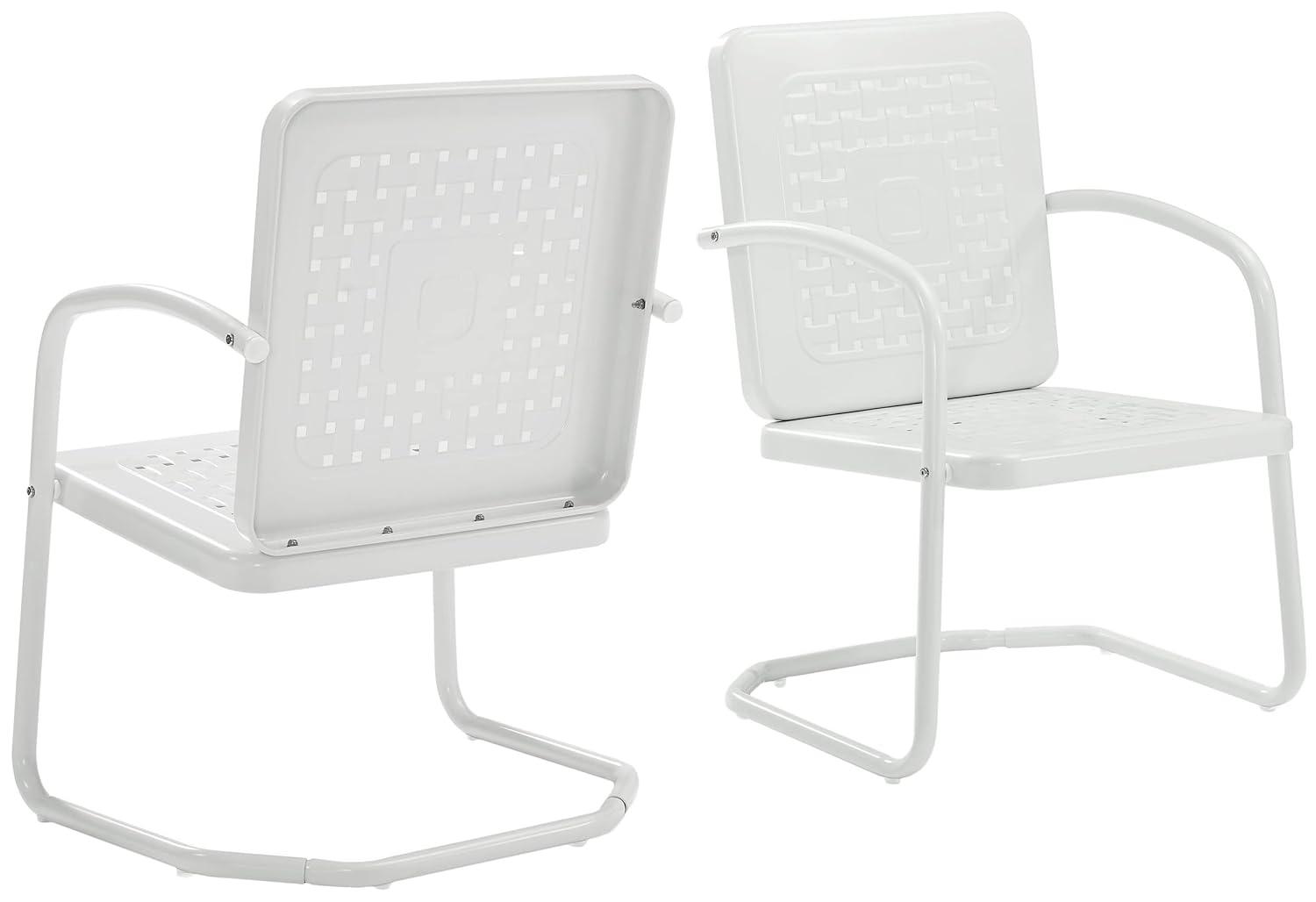 Crosley 2pk Bates Outdoor Steel Arm Chairs White: Vintage Style, Powder-Coated Finish, UV & Weather Resistant
