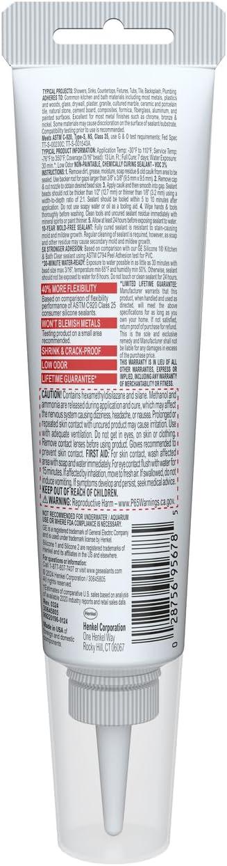 GE Advanced Silicone Kitchen & Bath Sealant, Pack of 1, Clear 2.8 fl oz Tube