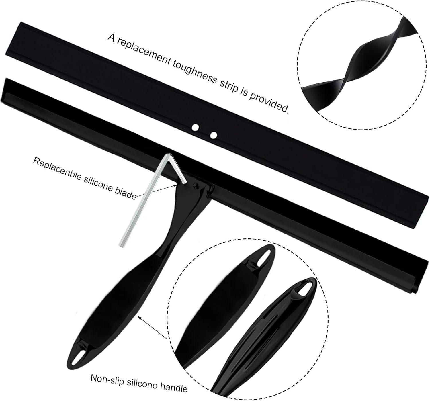 14'' Shower Squeegee, TOOVEM Squeegee for Shower Glass Door for Glass Doors, Windows, Bathroom, Car Windshield, Black