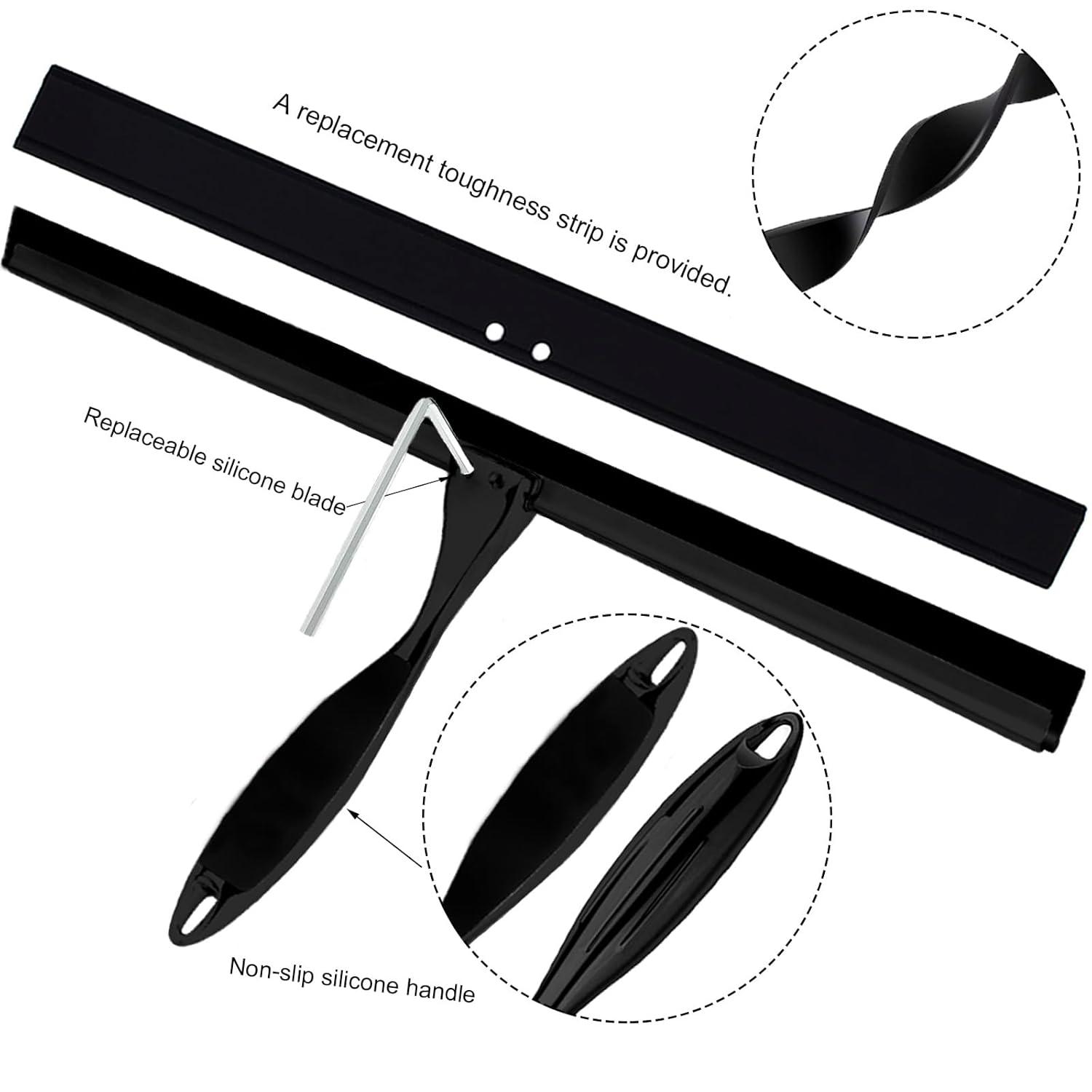 14'' Shower Squeegee, TOOVEM Squeegee for Shower Glass Door for Glass Doors, Windows, Bathroom, Car Windshield, Black