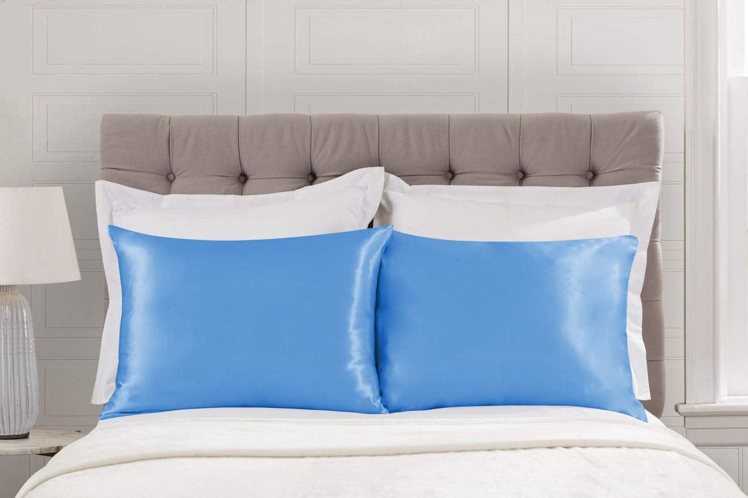 Blissford Luxury Jewel Blue Satin Pillowcase with Zipper Closure, Standard 2-Pack