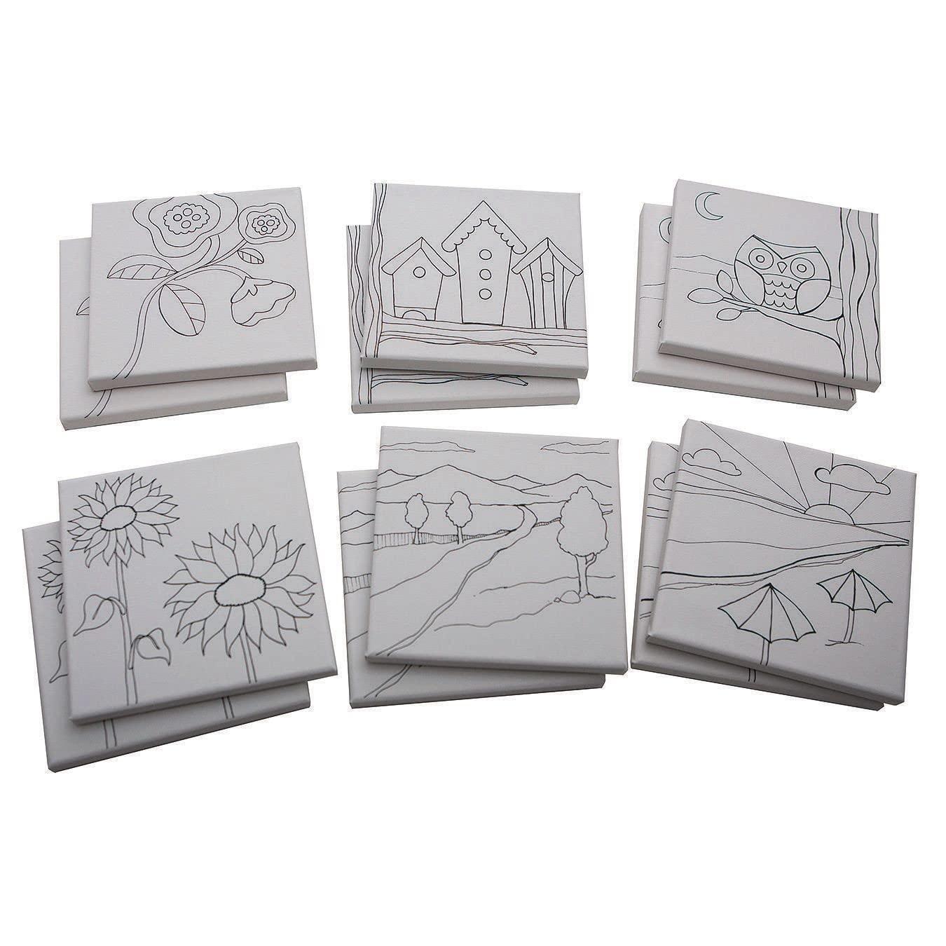 S & S Worldwide Paint-Your-Own Designer Canvas Set II, 2 each of 6 Pre-Printed Designs, Great For Kids & Adults, DIY Ready To Paint, 6-1/2" x 6-1/2" Stretched Canvas. Pack of 12.