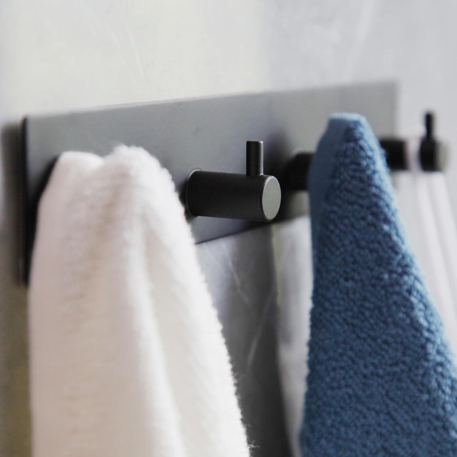 Self Adhesive Towel Hooks for Bathrooms Black Stick on Wall Hooks Bath Adhesive Towel Hanger Peel and Stick Matte Black Shower Hooks for Wall Adhesive Coat Hook for Wall Mount 4 Hooks