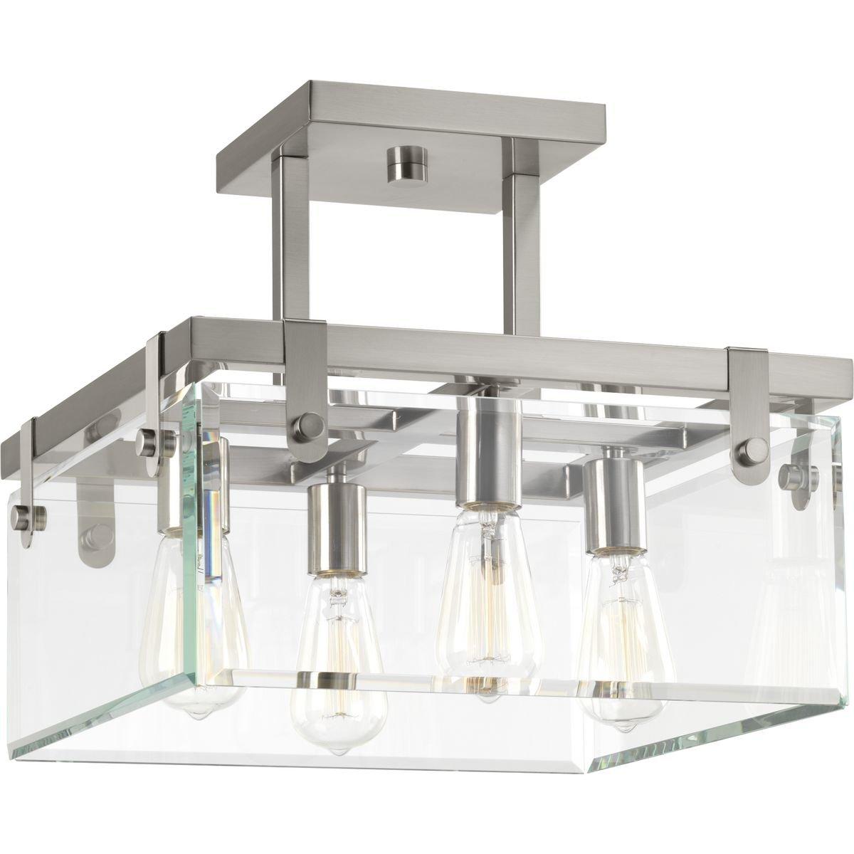 Progress Lighting Glayse 4-Light Semi-Flush Convertible Fixture, Brushed Nickel, Beveled Glass Shade