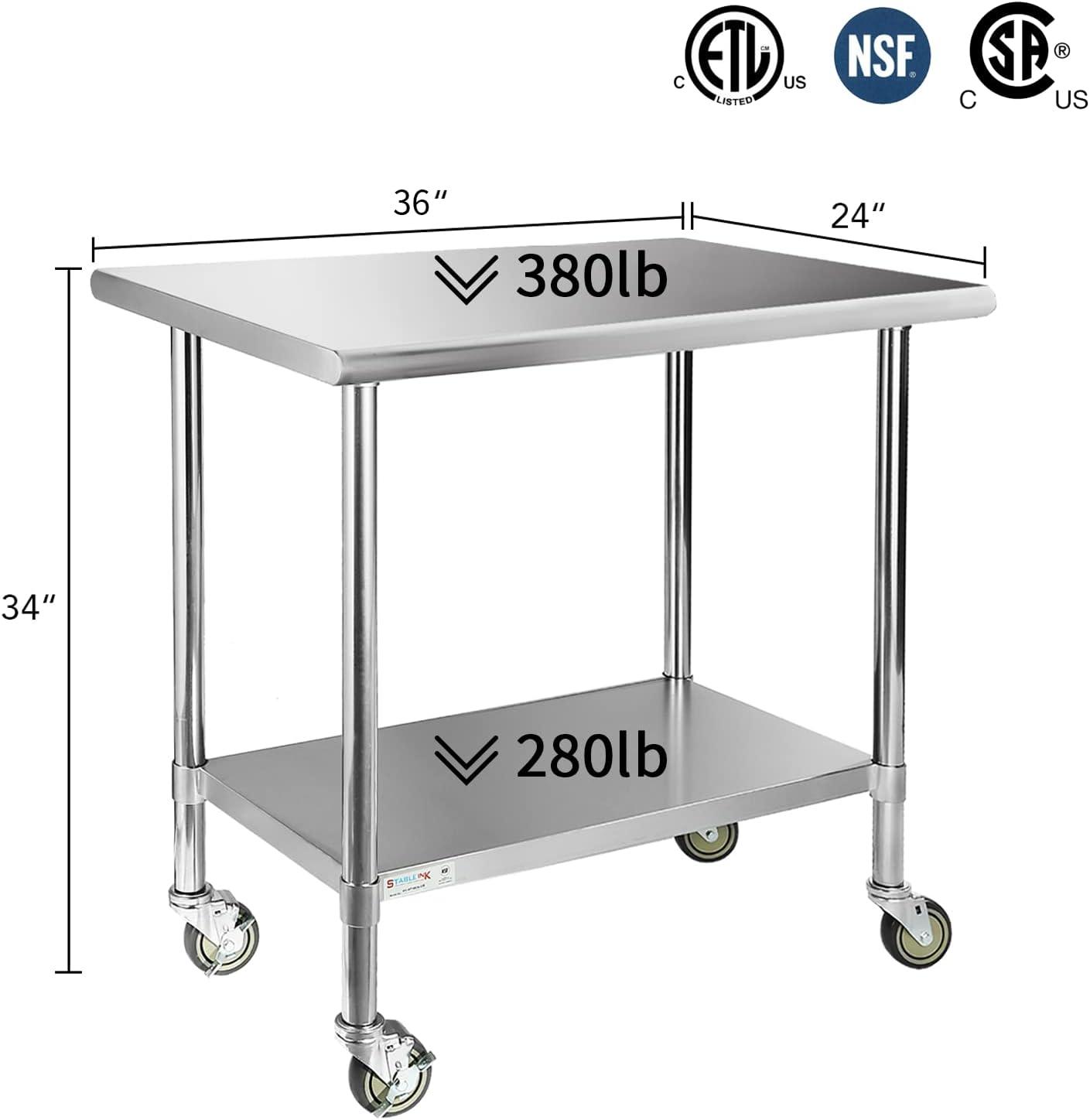 Sakiyr Stainless Steel Work Table, Heavy Duty Commercial Food Prep Table with Undershelf for Home Kitchen