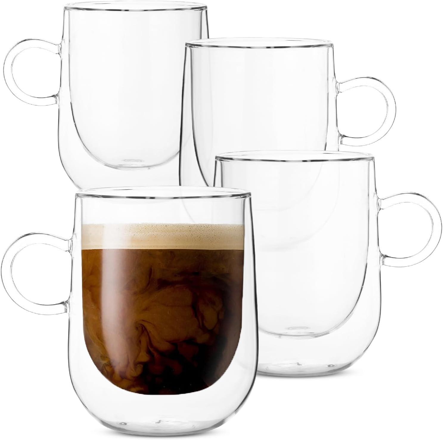 Clear Double Wall Glass 12 oz Coffee Mugs Set of 4