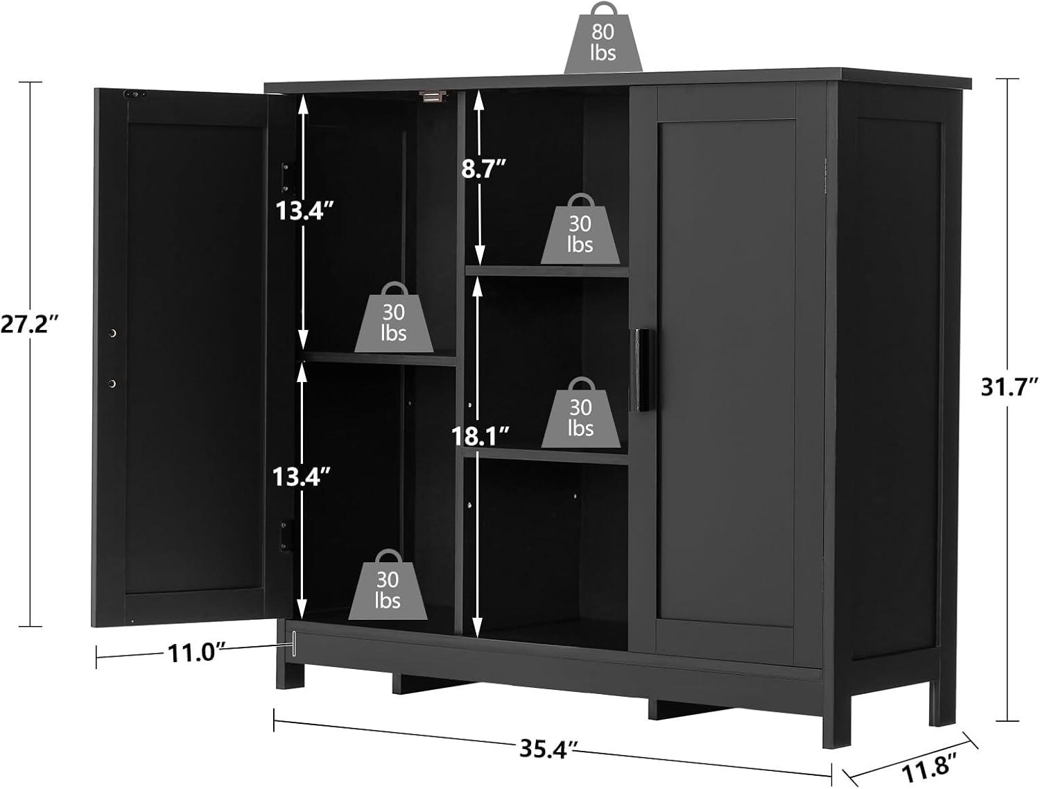 Black Medium Wood Living Room Cabinet with Adjustable Shelving