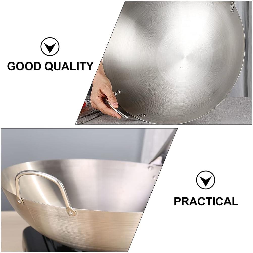 Homemaxs Wok Steel Pan Frying Carbon Stir Fry Stainless Pan Iron Skillet Bottom Flat Chinese Cast Pans Non Stick Wok Griddle Pot