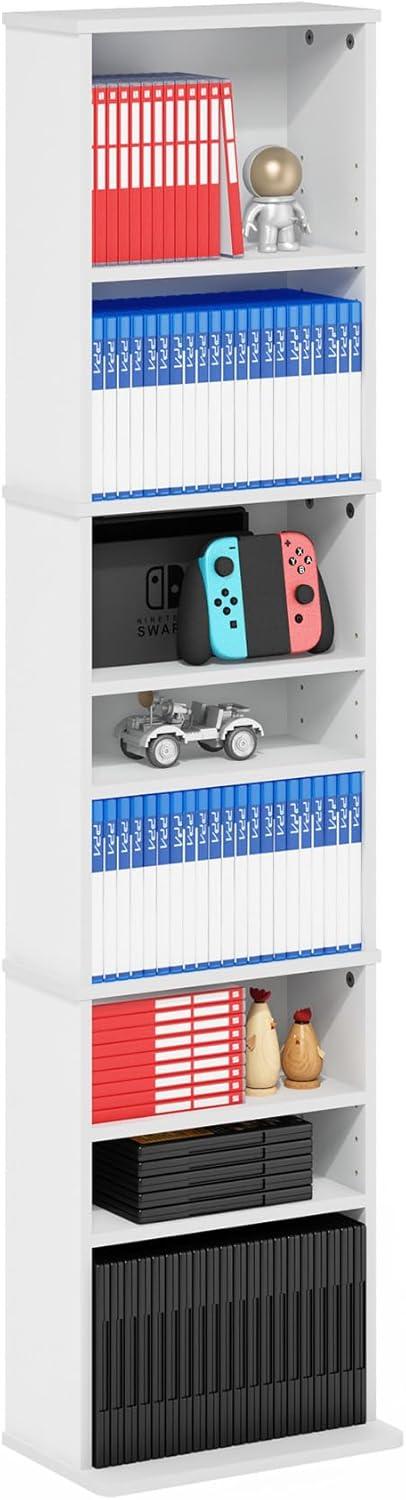 Furinno JAYA 9-Shelf Multimedia Media Storage Tower Rack with Adjustable Shelves, White