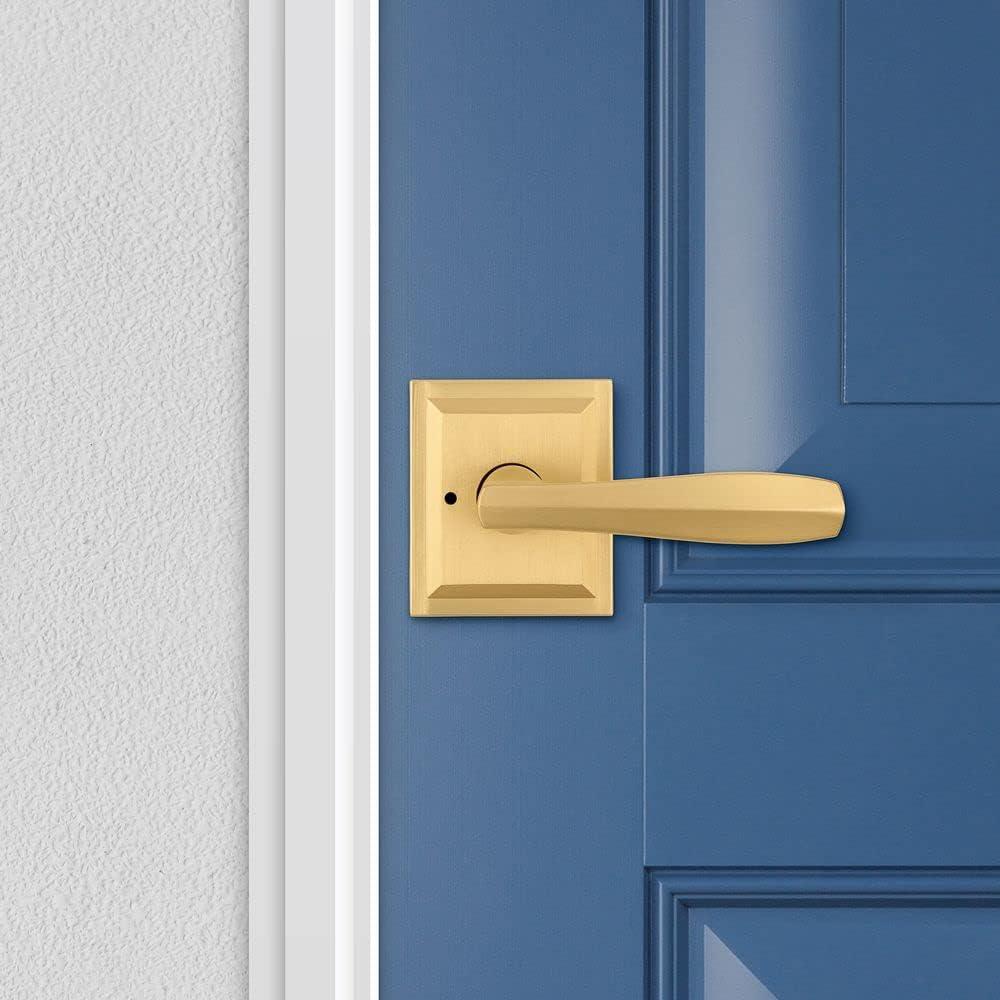 Torrey Satin Brass Low Profile Rose Bed/Bath Privacy Door Handle