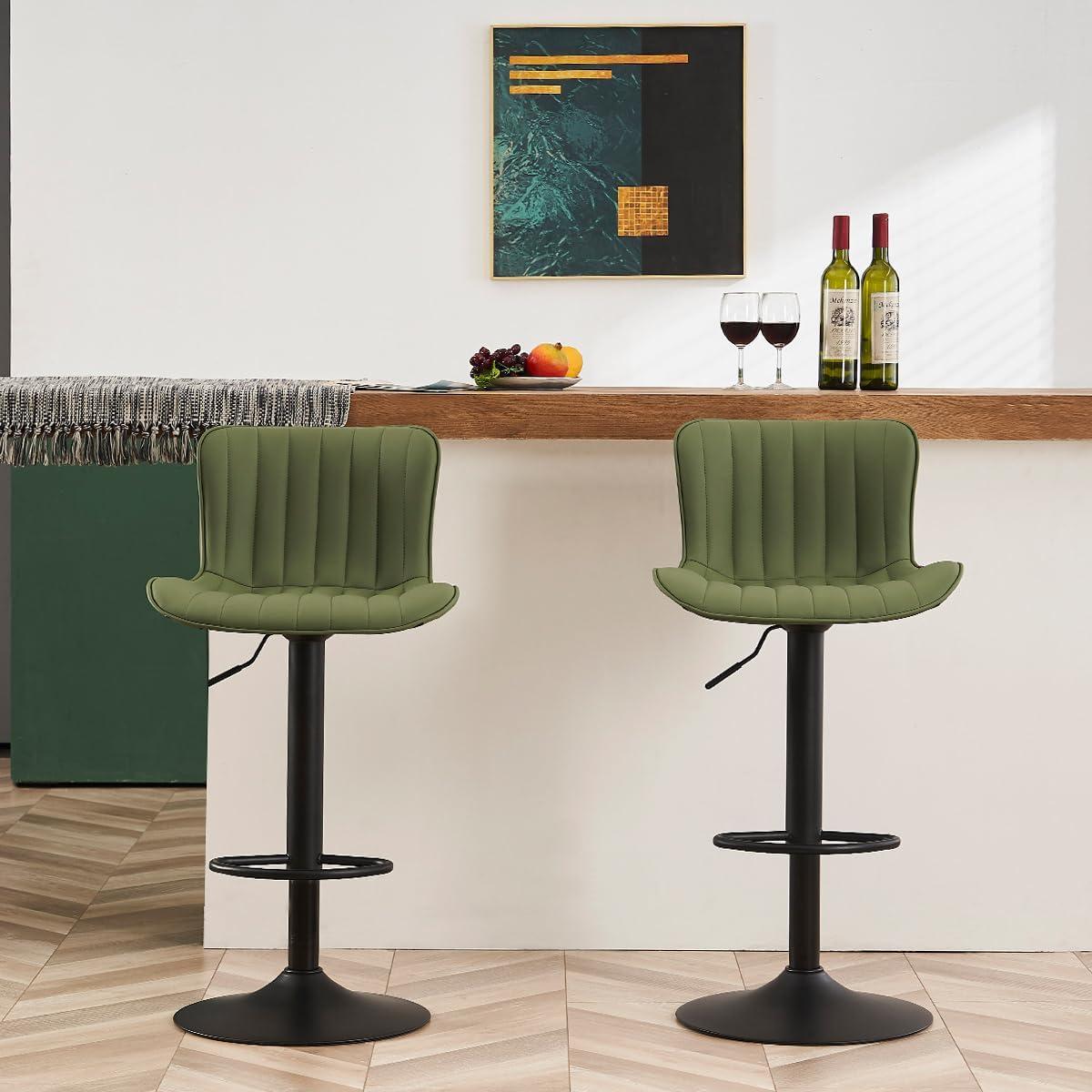 Zager Swivel Adjustable Height Bar Stools, Leather Upholstered Counter Stools, Modern Pub Stool