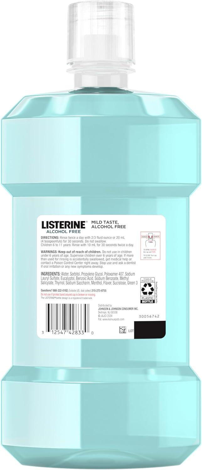 Listerine Zero Alcohol Antiseptic Mouthwash for Bad Breath and Plaque - Cool Mint - 33.8 fl oz