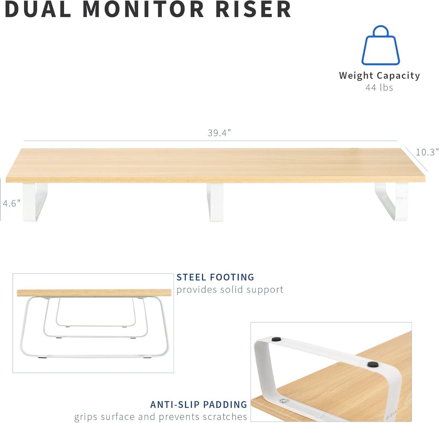 Vivo 39'' Light Wood Desktop Monitor Riser with White Steel Legs