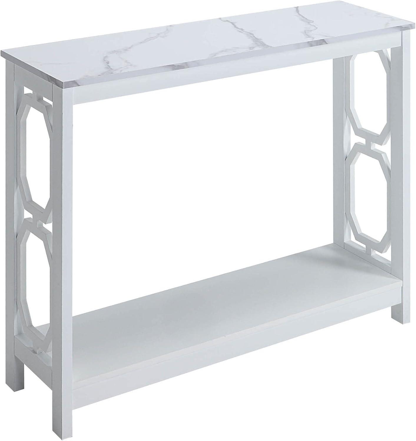 Sleek Geometric White Faux Marble Console Table with Storage