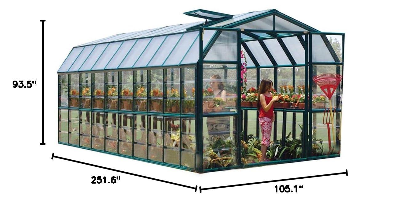 Palram - Canopia Grand Gardener 8' x 16' Clear Walk-In Greenhouse - Green - with 3 Roof Vents