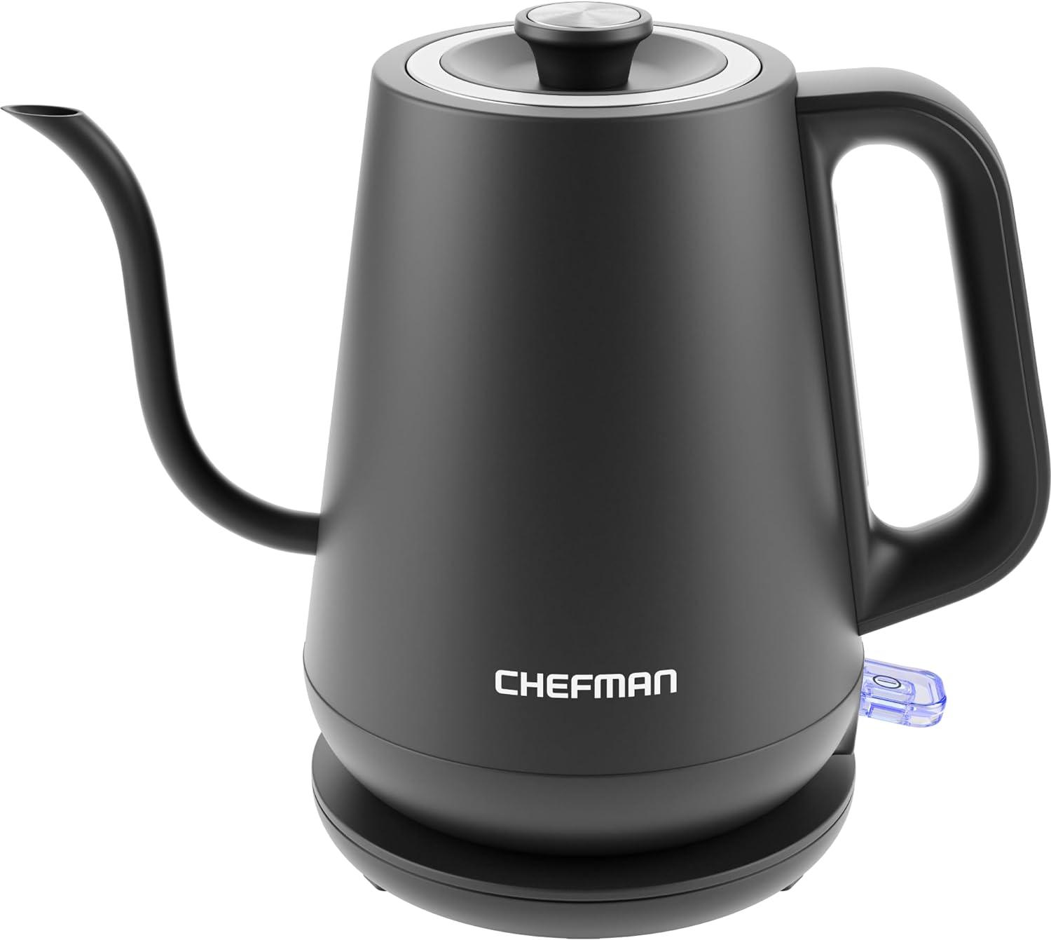 Chefman 0.8L Black Stainless Steel Electric Gooseneck Kettle