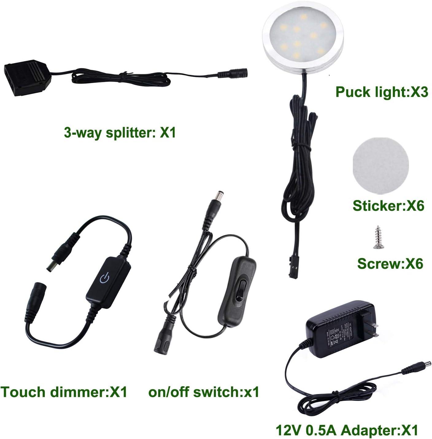 AIBOO LED Under Cabinet Lighting Black Cover Puck Lights Kit with Touch Dimmer Switch (3 Lights,Warm White)