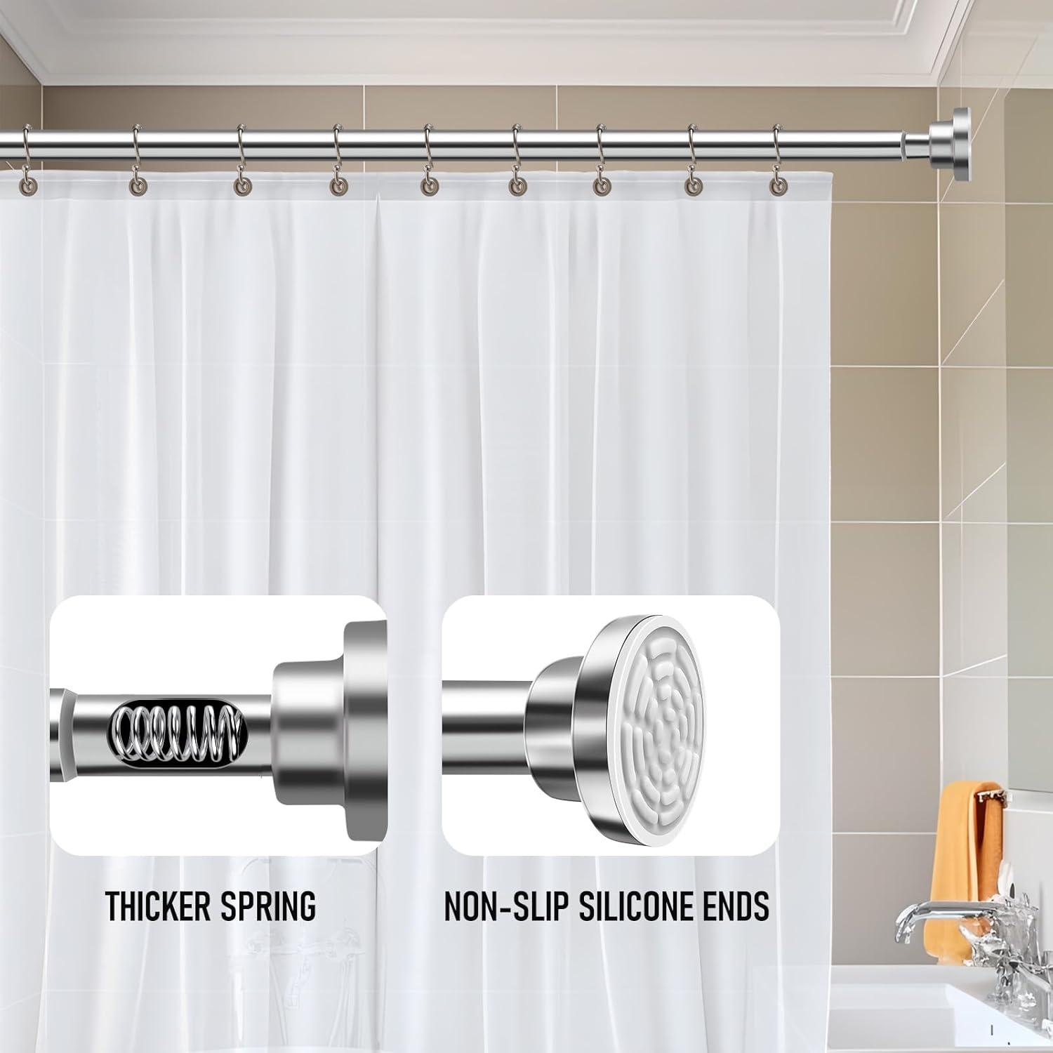 Adjustable Polished Stainless Steel Tension Shower Curtain Rod 42-72 Inches