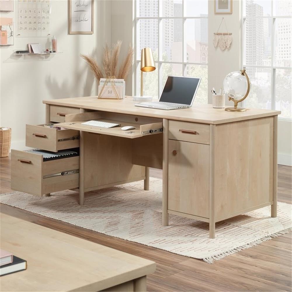 Whitaker Point Executive Desk Natural Maple - Sauder: Home Office Furniture with Storage & Keyboard Tray