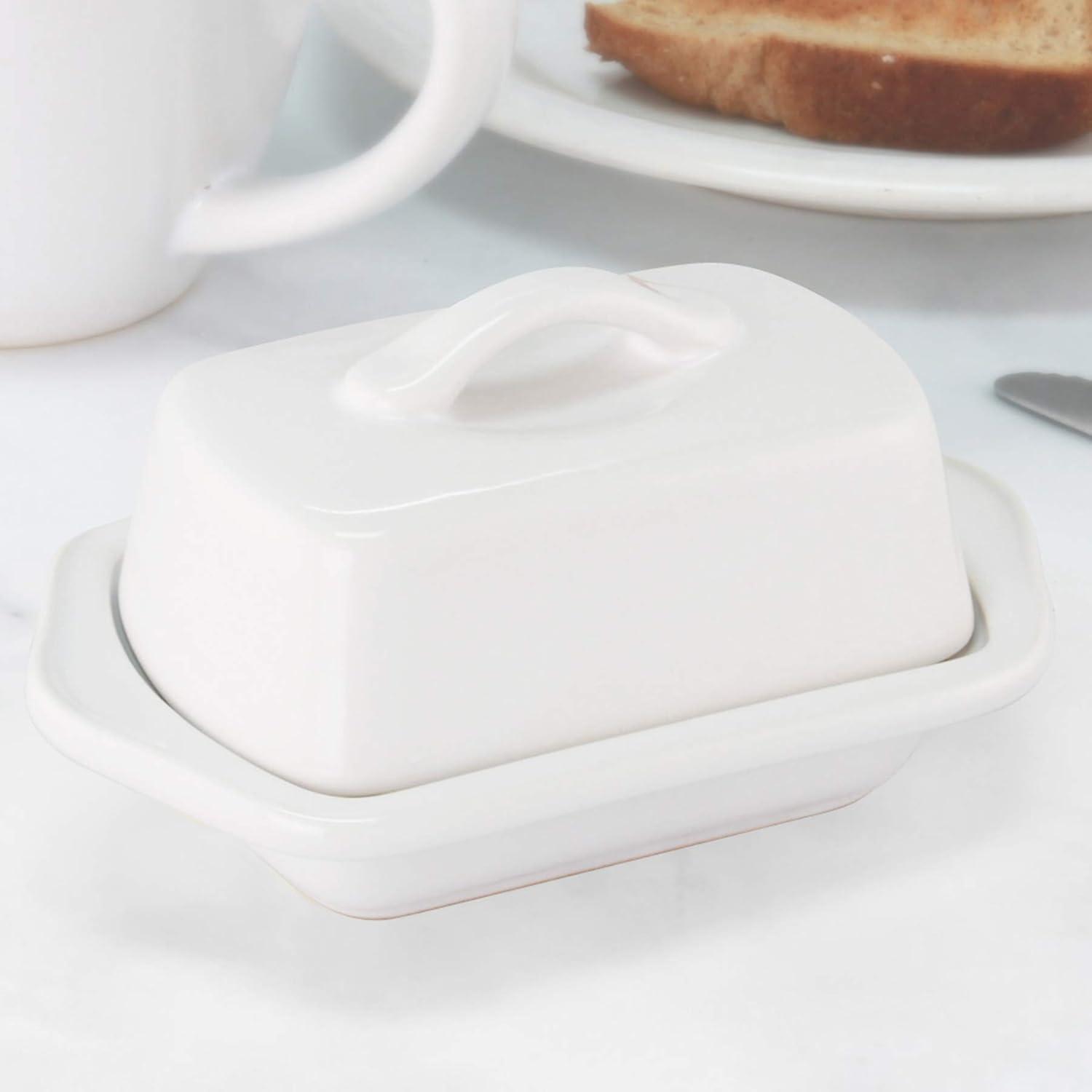 White Mini Stoneware Butter Dish with Lid