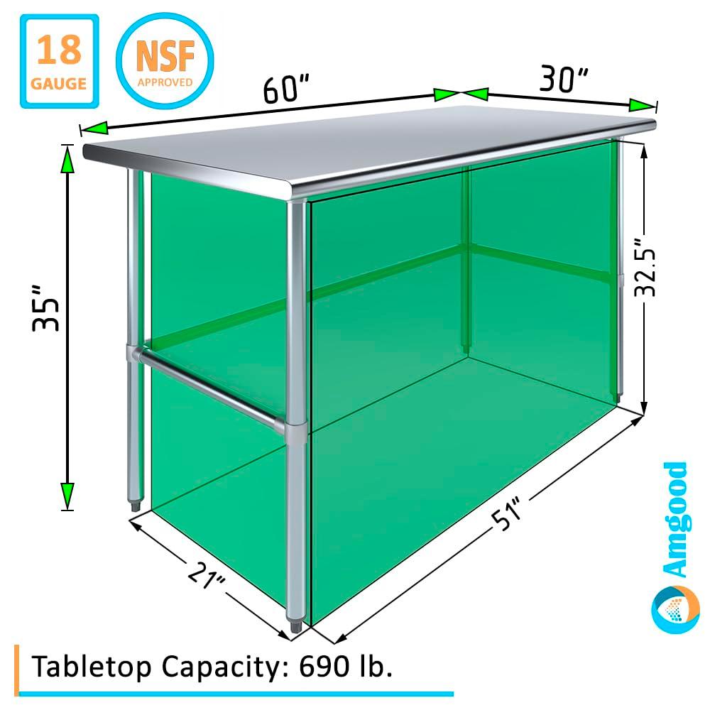 Amgood Stainless Steel Open Base Work Table