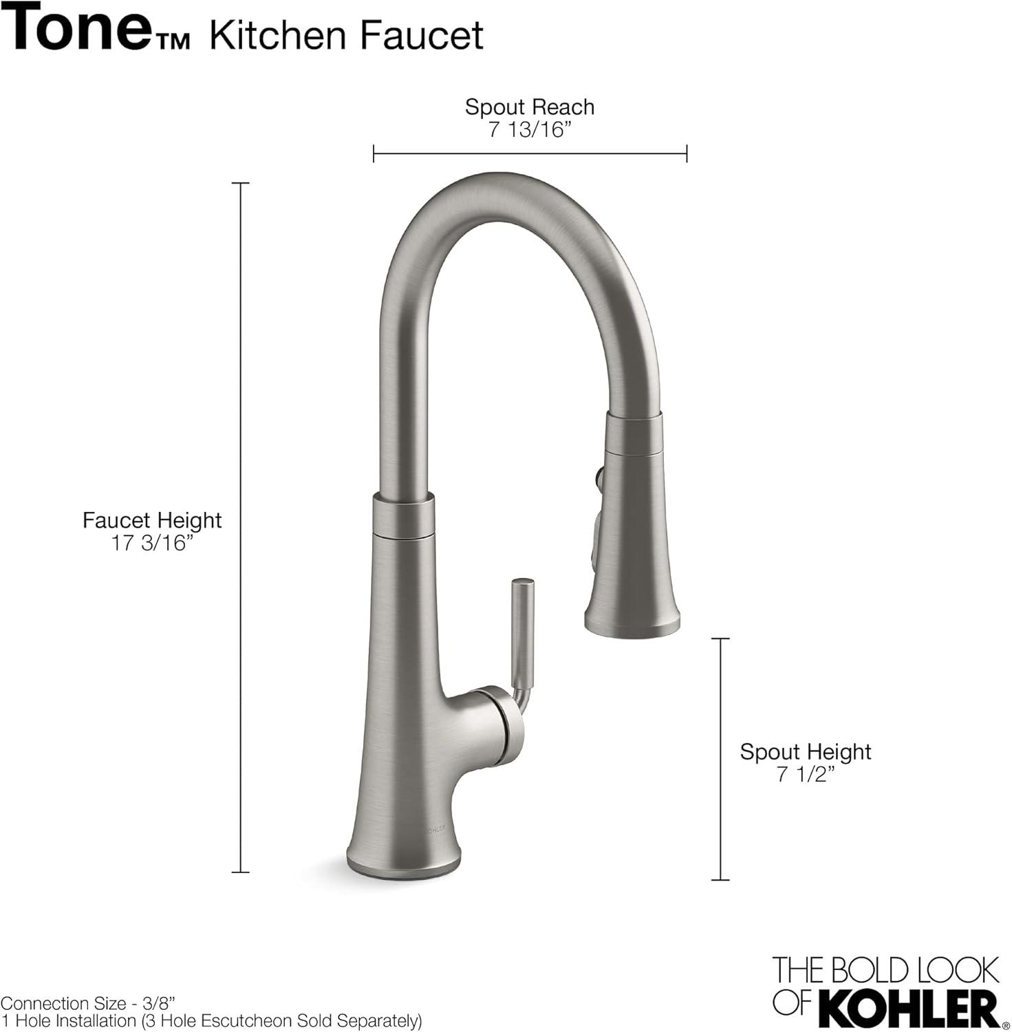 Tone Single Handle Pull Down Kitchen Sink Faucet with Three-Function Pull Down Sprayer