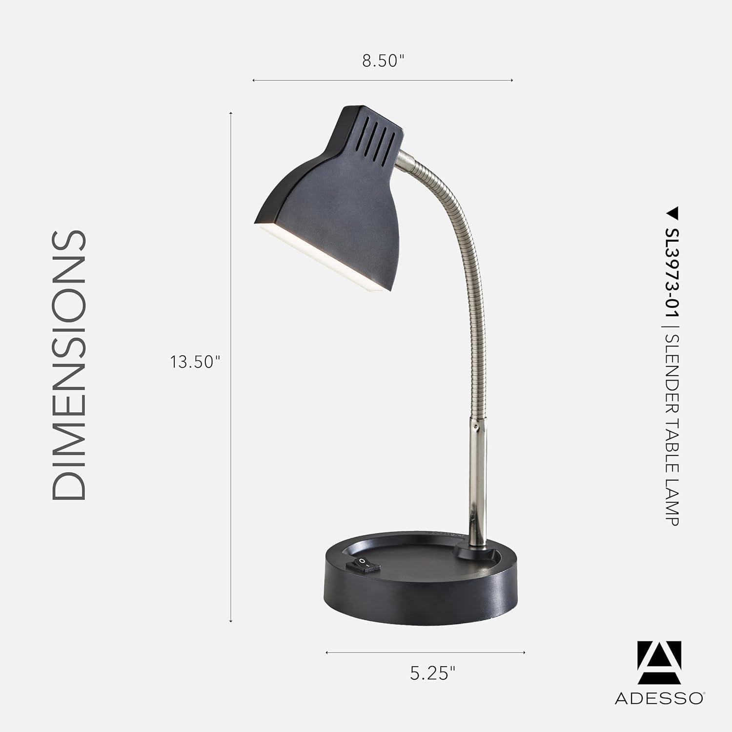 Adesso Slender Desk Lamp: Energy-Efficient 4W LED, Adjustable Gooseneck, ETL Listed, Modern Style