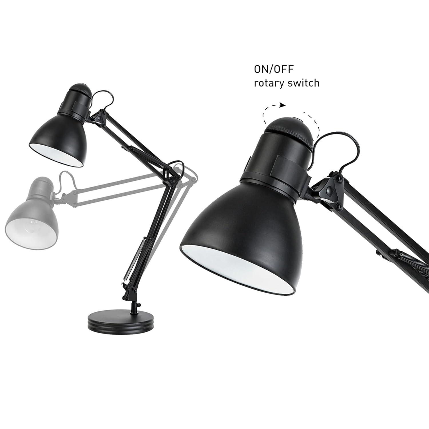 Globe Electric 28" Contemporary Heavy Base Architect Black Swing Arm Desk Lamp, 5698601