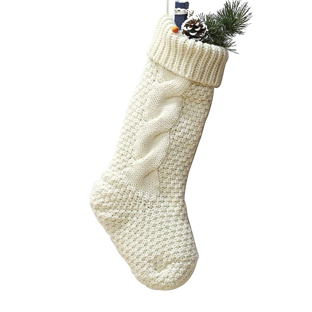 18" Large Size Cable Knit Christmas Stockings,Unique Burgundy Xmas Stocking Decorations for Family Holiday Season Decor (White)