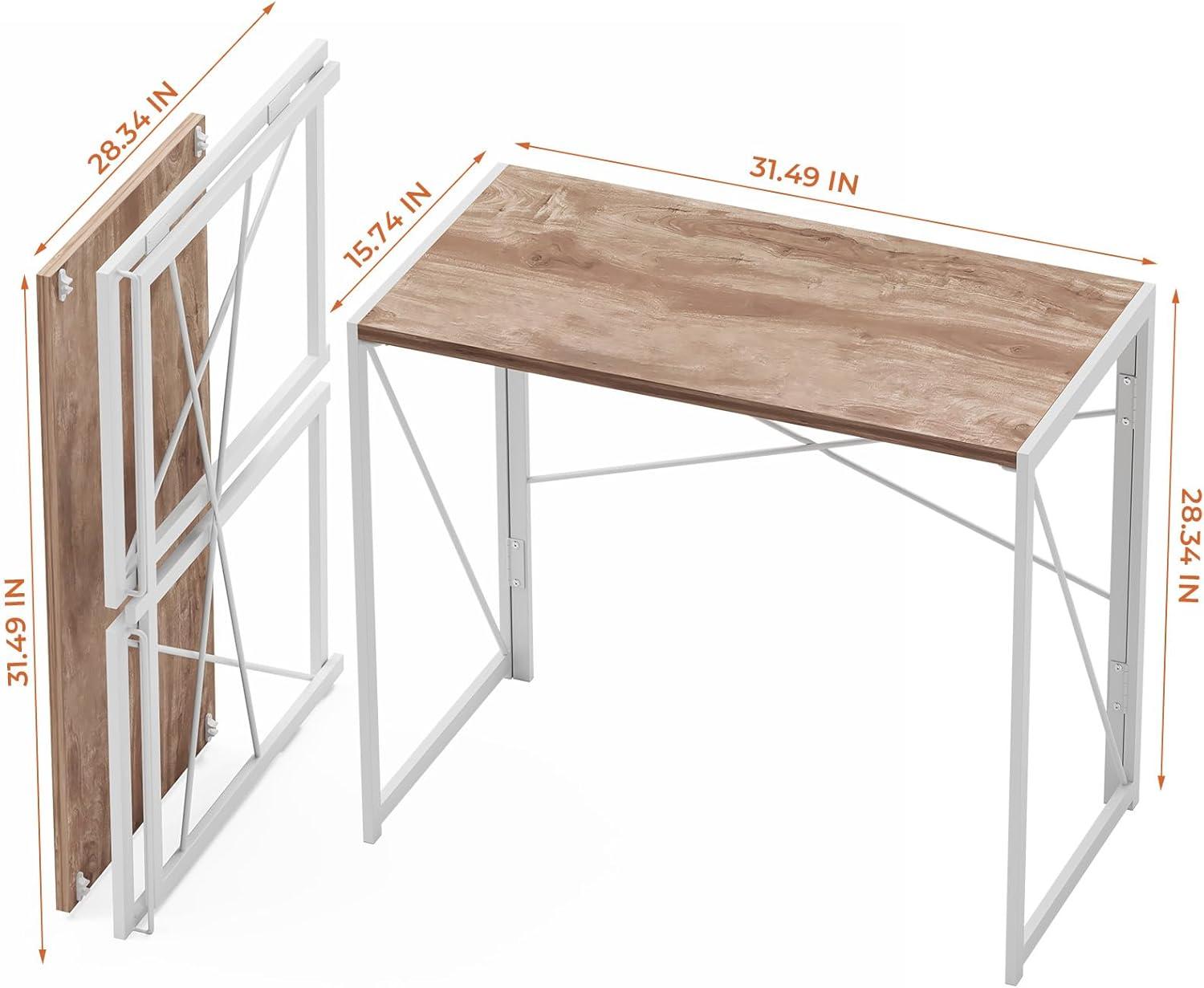 Coavas Folding Desk 31.5 inch Foldable Small Portable Computer Desks, Spaces Saving Writing Sturdy Table for Bedroom, Home Office, Dorm, Apartment, Pre Assembled, Oak