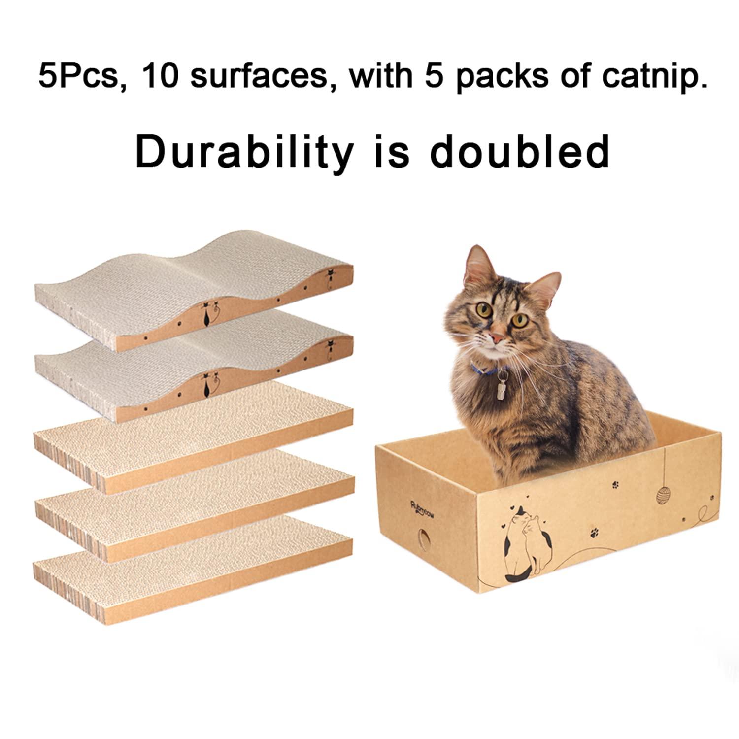 Cat Scratcher Cardboard Scratch Pad Box for Indoor Cats,5pcs Scratching Board Bed Reversible Durable,with Catnip