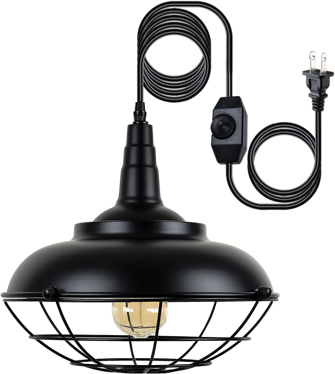 HMVPL Plug In Hanging Light Fixtures, Black Cage Plug In Pendant Light, Metal Outdoor Chandelier for Gazebo Porch, industrial Farmhouse Hanging Lamp for Kitchen Island Dining Room Bedroom Sink Hallway