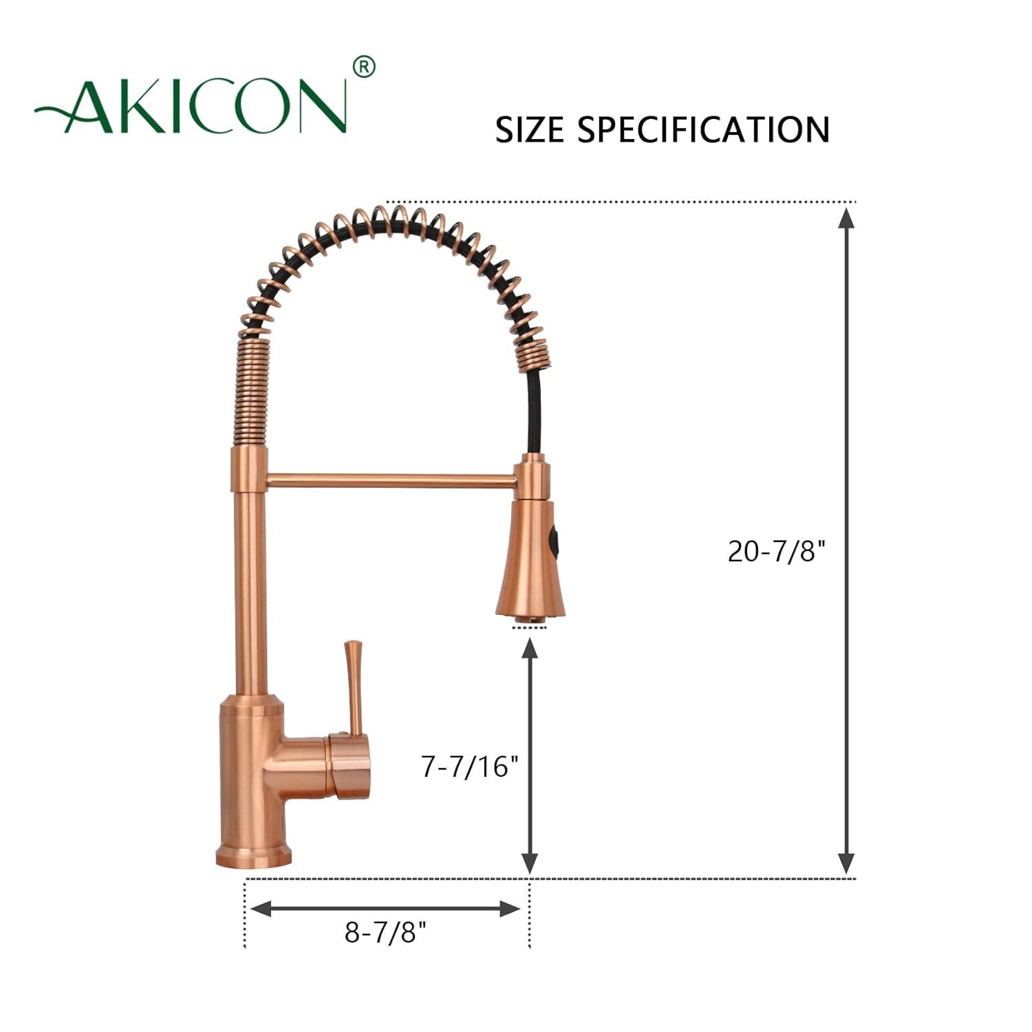 Akicon Pre-Rinse Spring Kitchen Faucet, Single Level with Pull Down Sprayer Copper Copper Finish