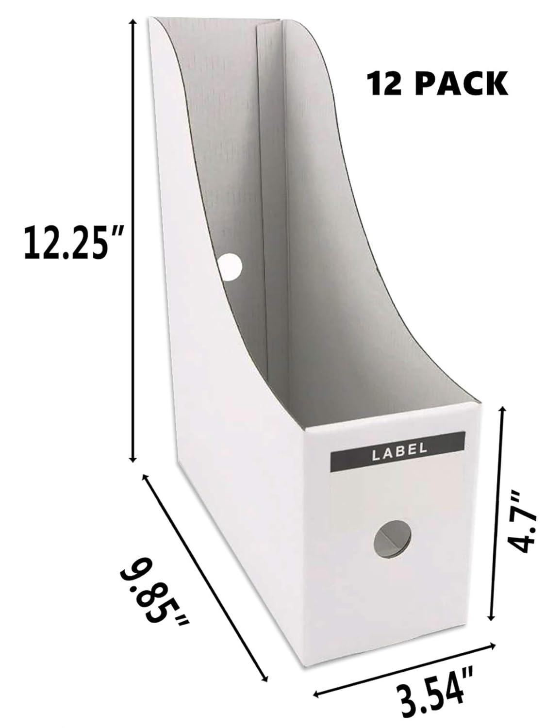 HUAPRINT Magazine File Holder(12 Pack,White)-Folder Holder,Desk File Organizer,Document Holder Box,Magazine Storage Box,With Labels