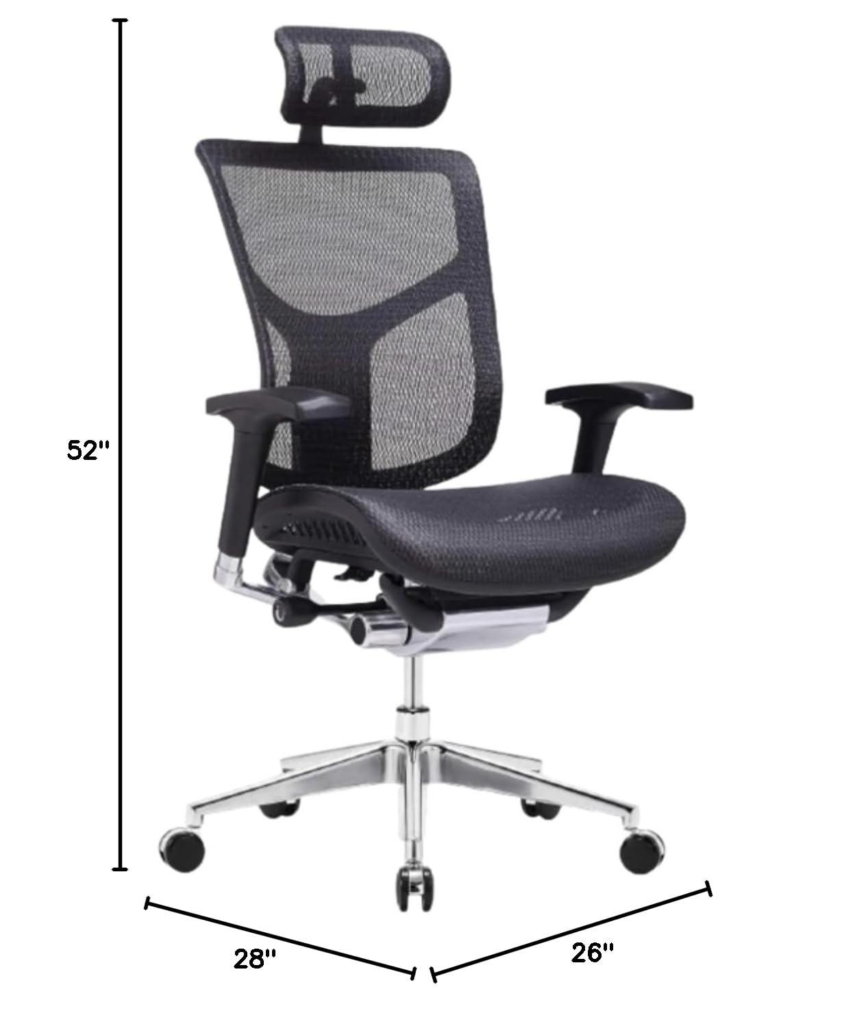 GM Seating Dreem XL Luxury Mesh Series Executive Hi Swivel Chair Chrome Base with Headrest, Black, Seat Slider