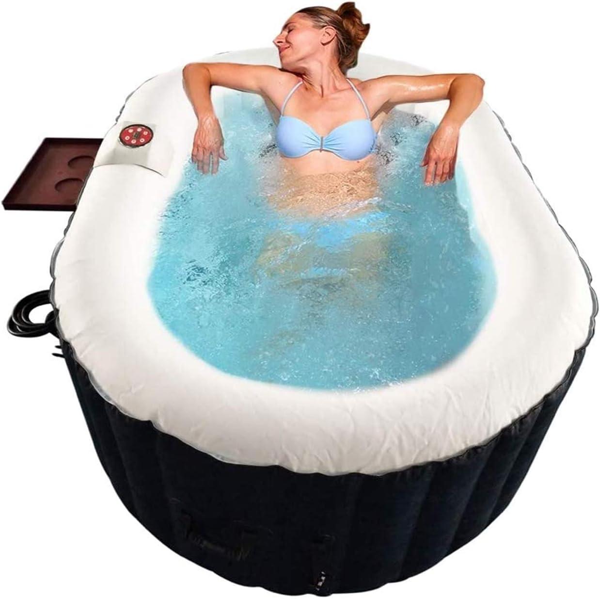 Black and White Oval Inflatable Hot Tub Spa with Drink Tray